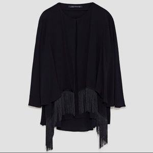 Zara black fringe blouse top with flared sleeves